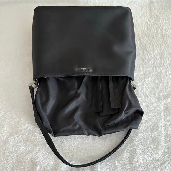 Kate Spade Black Nylon Shoulder Bag Sleek Minimal Y2K Classic Chic Clean Girl - Picture 10 of 16